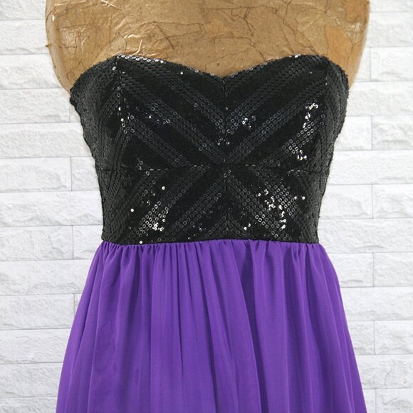 WINDSOR Dress Strapless Sequin Bustier Black Sheer High Low Purple Small - Picture 2 of 13